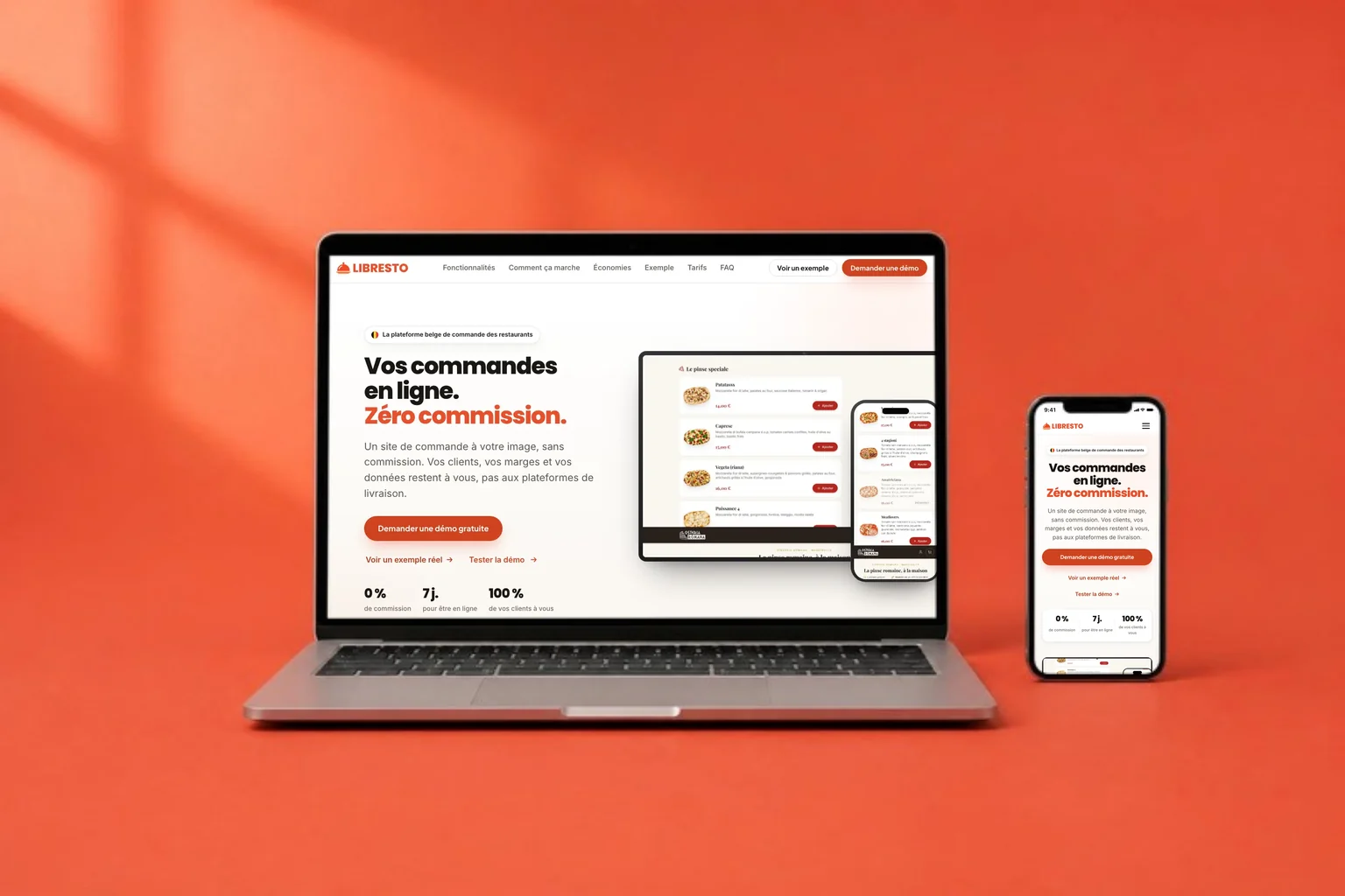 Le site Libresto affiché sur un ordinateur portable et sur un téléphone